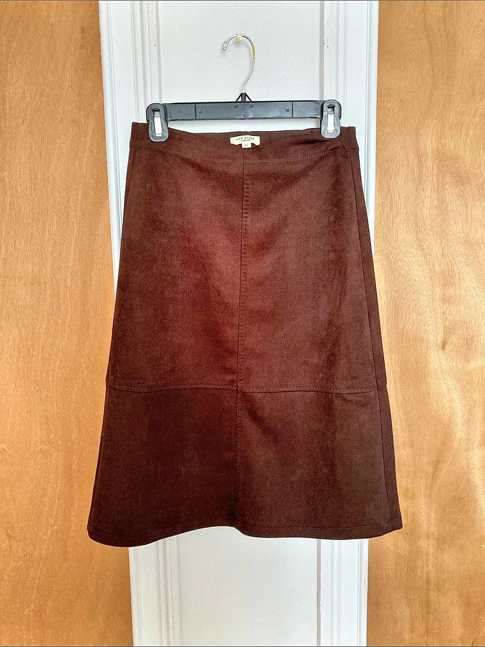 Max Studio Faux Suede A-Line Midi Skirt Brown XS